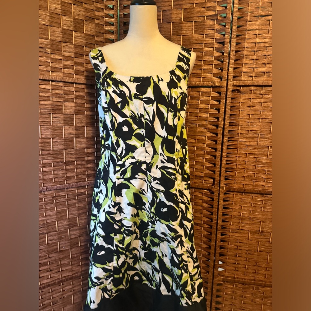 Jessica Howard 14W Dress Lime Green Black White Summer Spring Vacation